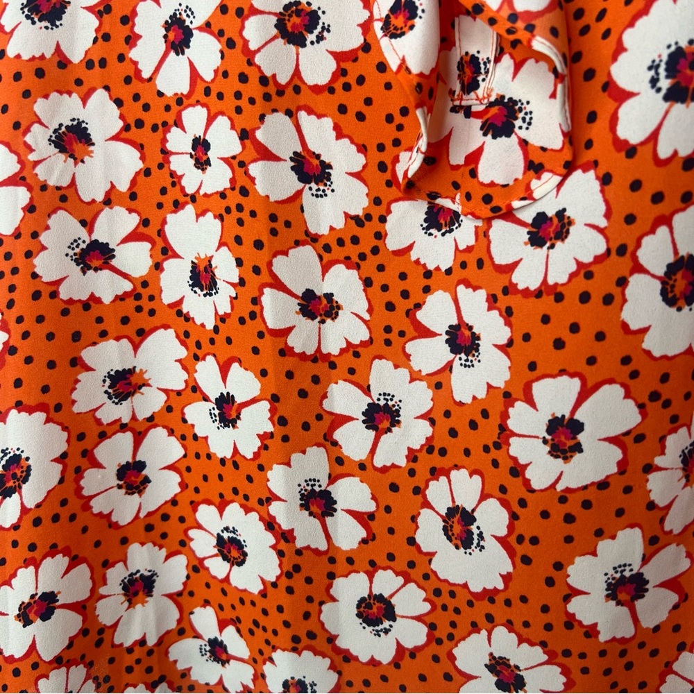 LOFT Floral Ruffle Blouse - Orange and White / Size Medium Petite - Picture 6 of 12